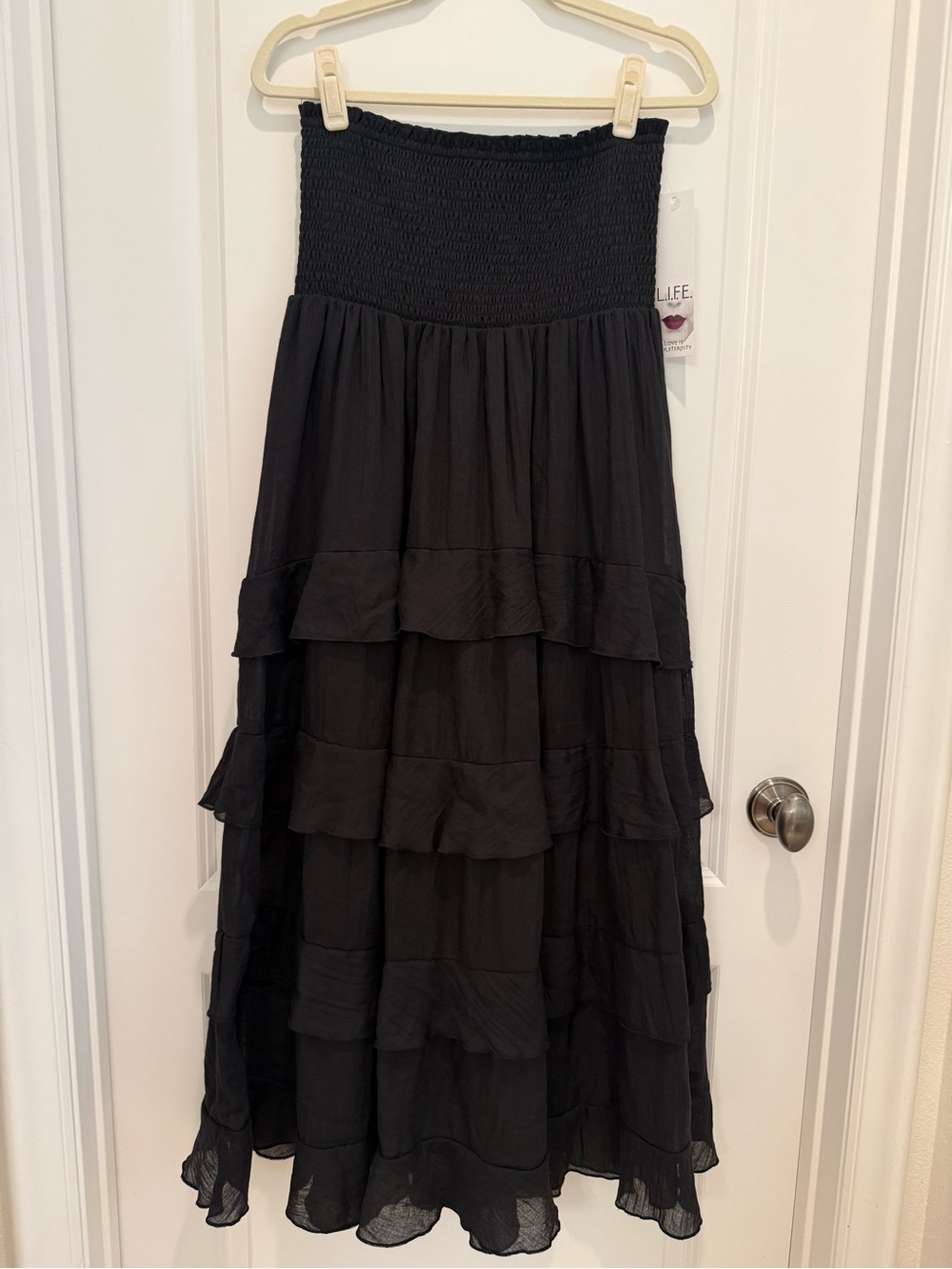 Smocked Waist Black Tiered Maxi Dress/Skirt NWT